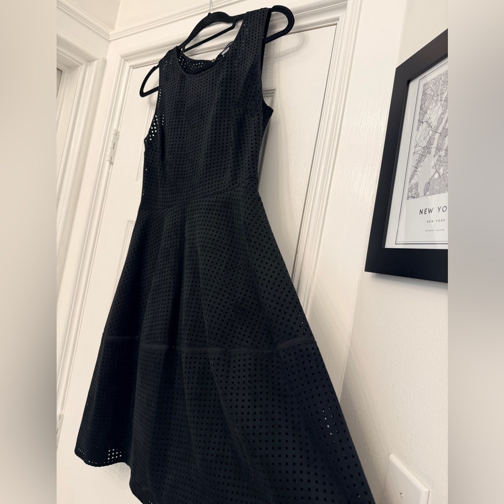 Tommy Hilfiger Women’s Faux Suede Perforated Fit & Flare Dress- Black- Size 8